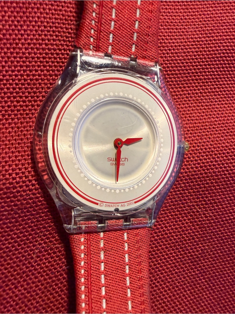 Swatch RARE White Dial with Red Accents and Red Strap Watch, Corazon de Fuego